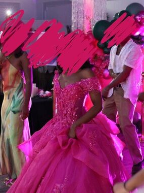 Off-the-Shoulder Hot Pink Prom Ball Gown